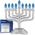 Aviv Judaica LED Knesset Chanukiah Metallic Silver Electric Chanukah Menorah Designed with The 12 Tribes of Israel Shevatim - Co
