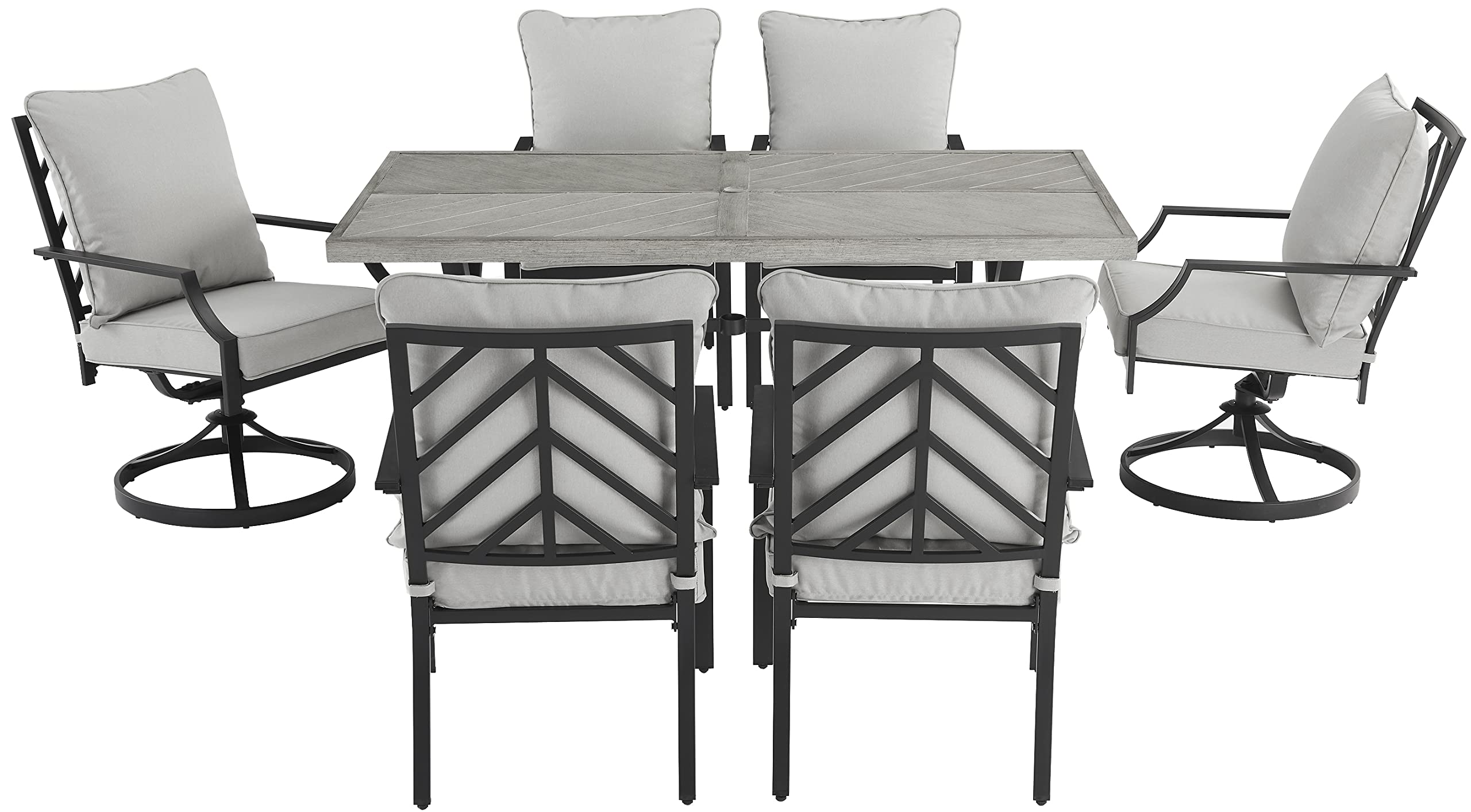 Crosley Furniture Otto 7-Piece Chevron Outdoor Dining Set for 6, Patio Table and Chairs for Backyard, Deck, Matte Black with Gray Cushions