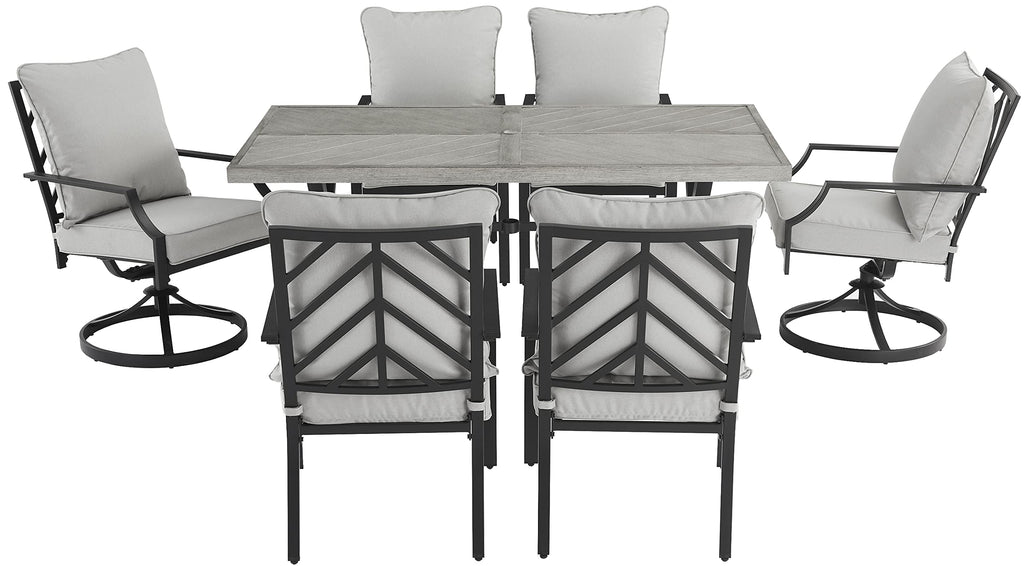 Crosley Furniture Otto 7-Piece Chevron Outdoor Dining Set for 6, Patio Table and Chairs for Backyard, Deck, Matte Black with Gray Cushions