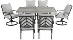 Crosley Furniture Otto 7-Piece Chevron Outdoor Dining Set for 6, Patio Table and Chairs for Backyard, Deck, Matte Black with Gray Cushions