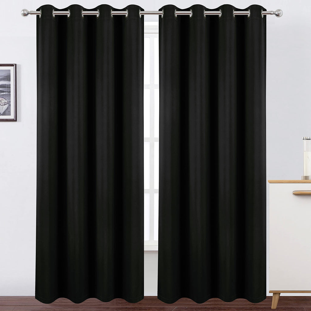 Lemomo 100% Blackout Curtains 52 X 95 Inch/Black Curtains 2 Panels With Black Lining Room Darkening Thermal Insulated Bedroom Cu