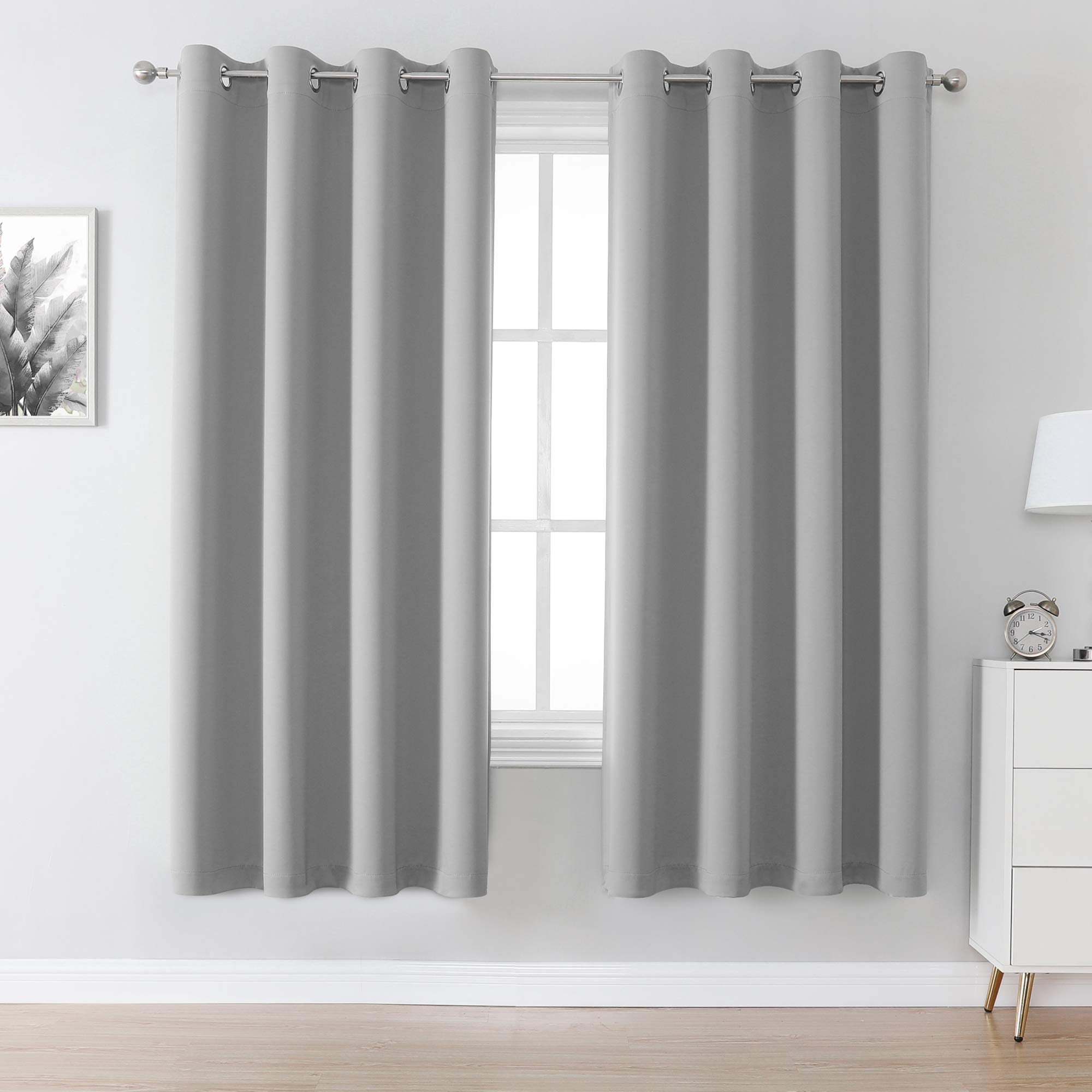 Dualife Ultimate Gray Blackout Curtain Panels/Drapes For Living Room 72 Inch Length Solid Energy Efficient Room Darkening Bedroo