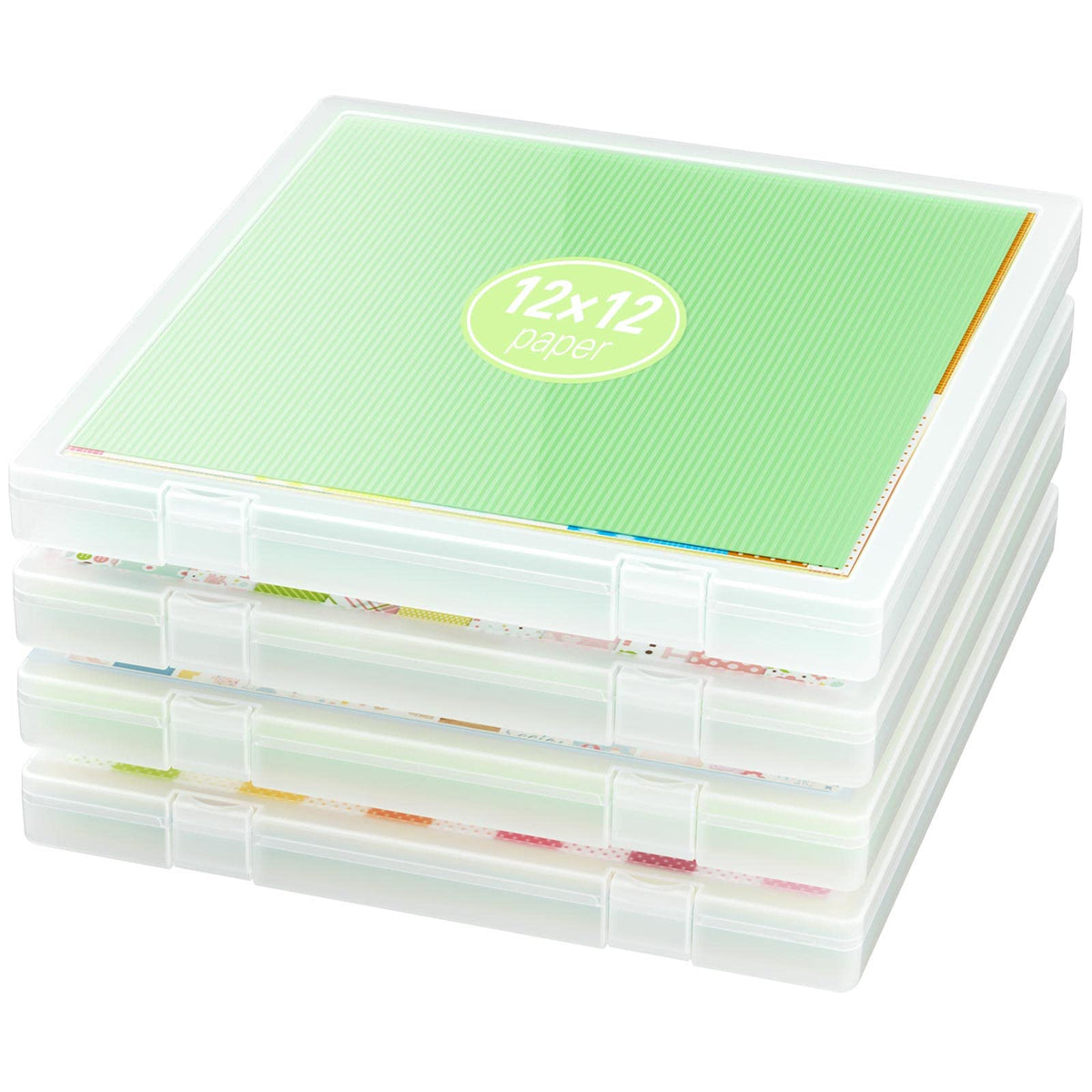 Ibune 4 Pack 12X12 Paper Storage, Scrapbook Storage Box For 12' X 12' Paper, Portable Slim Project Case Plastic Craft Paper St