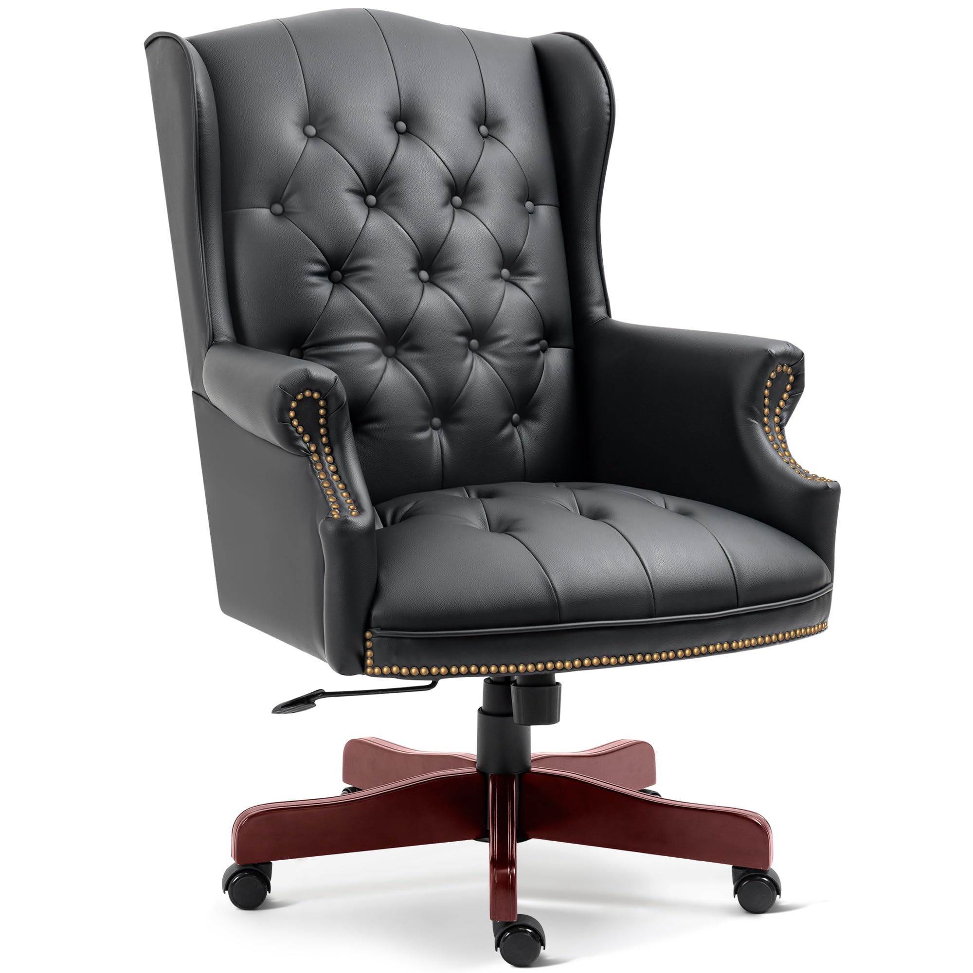 Big And Tall Executive Office Chair, Ergonomic 360 Swivel Recliner Chair, Retro Black Faux Leather Home Office Desk Chairs W/But