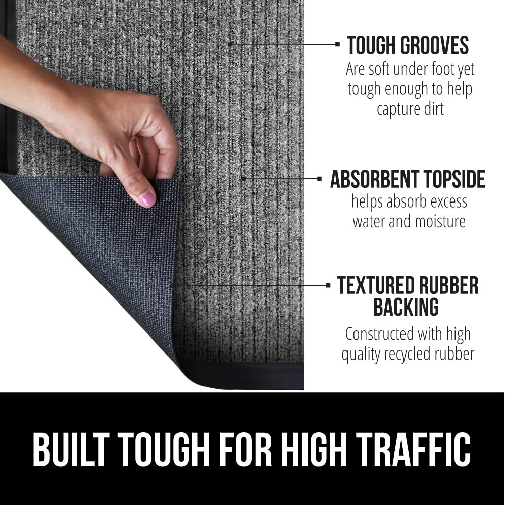 Gorilla Grip Waterproof Heavy Duty Traffic Guard Doormat, 2 Pack, Stain And Fade Resistant, Durable Rubber, Low Profile Door Mat, Shoe Scraper, Welcome Mats, 35X23, Gray
