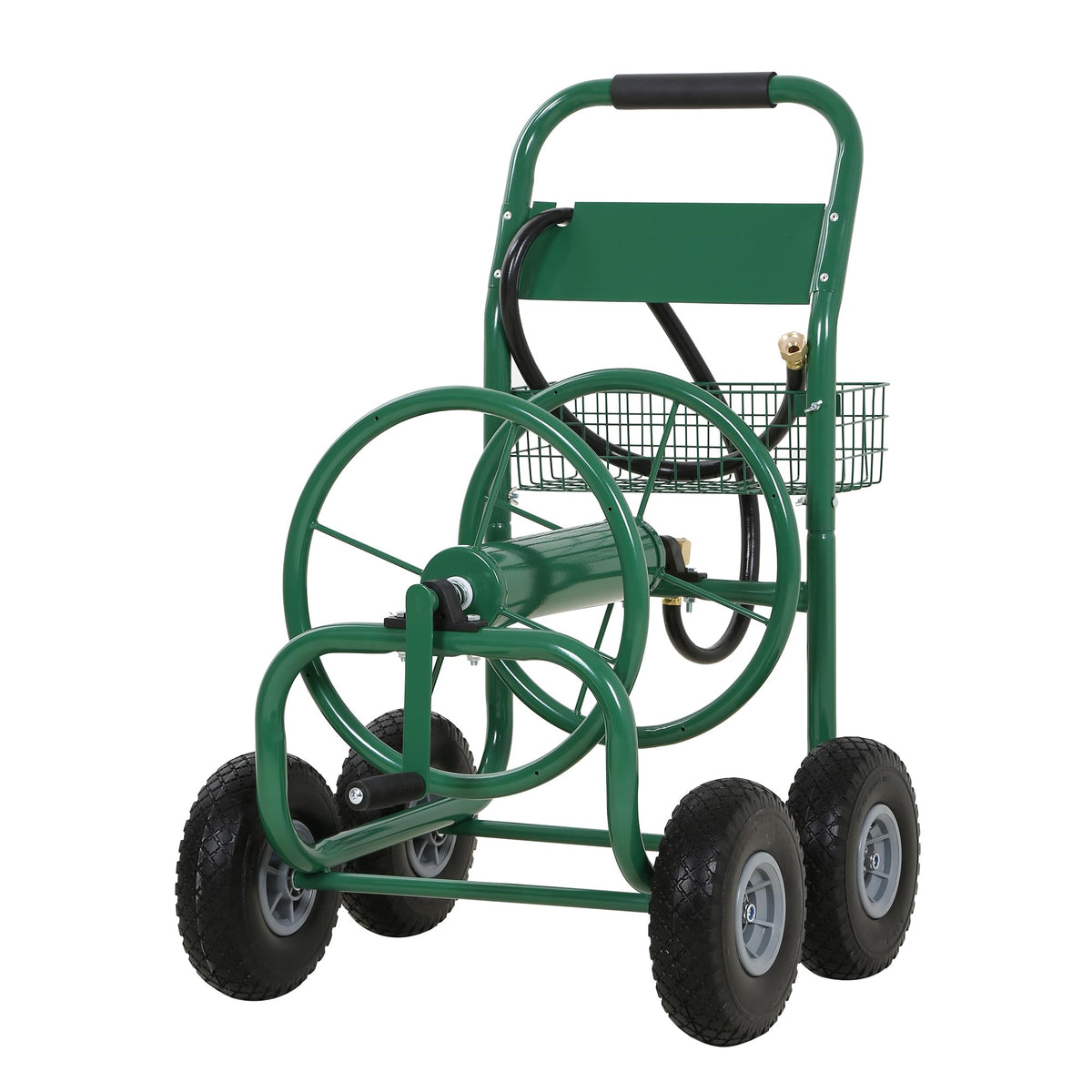 Hose Reel Hold Up To 300 Ft Heavy Duty Garden Hose Reel Sturdy Water Hose Reel Cart With 4 Wheels Storage Basket For Garden Lawn