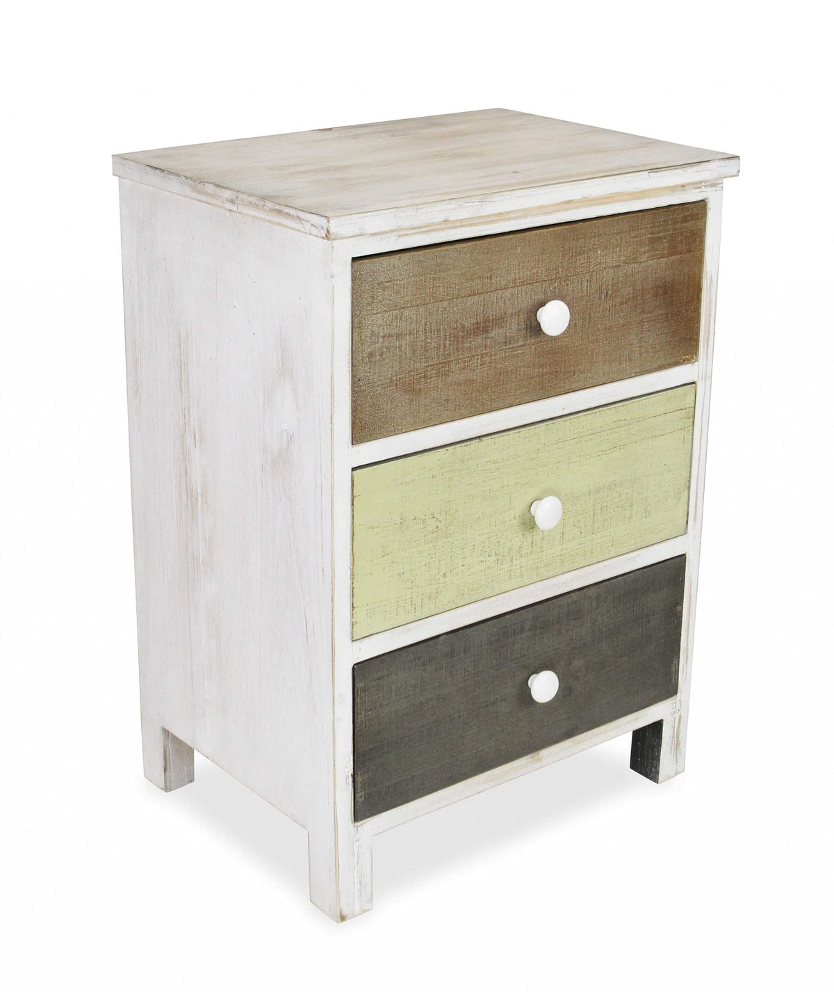 HomeRoots Wood Distressed Gray and White Side Cabinet with 3 Drawers