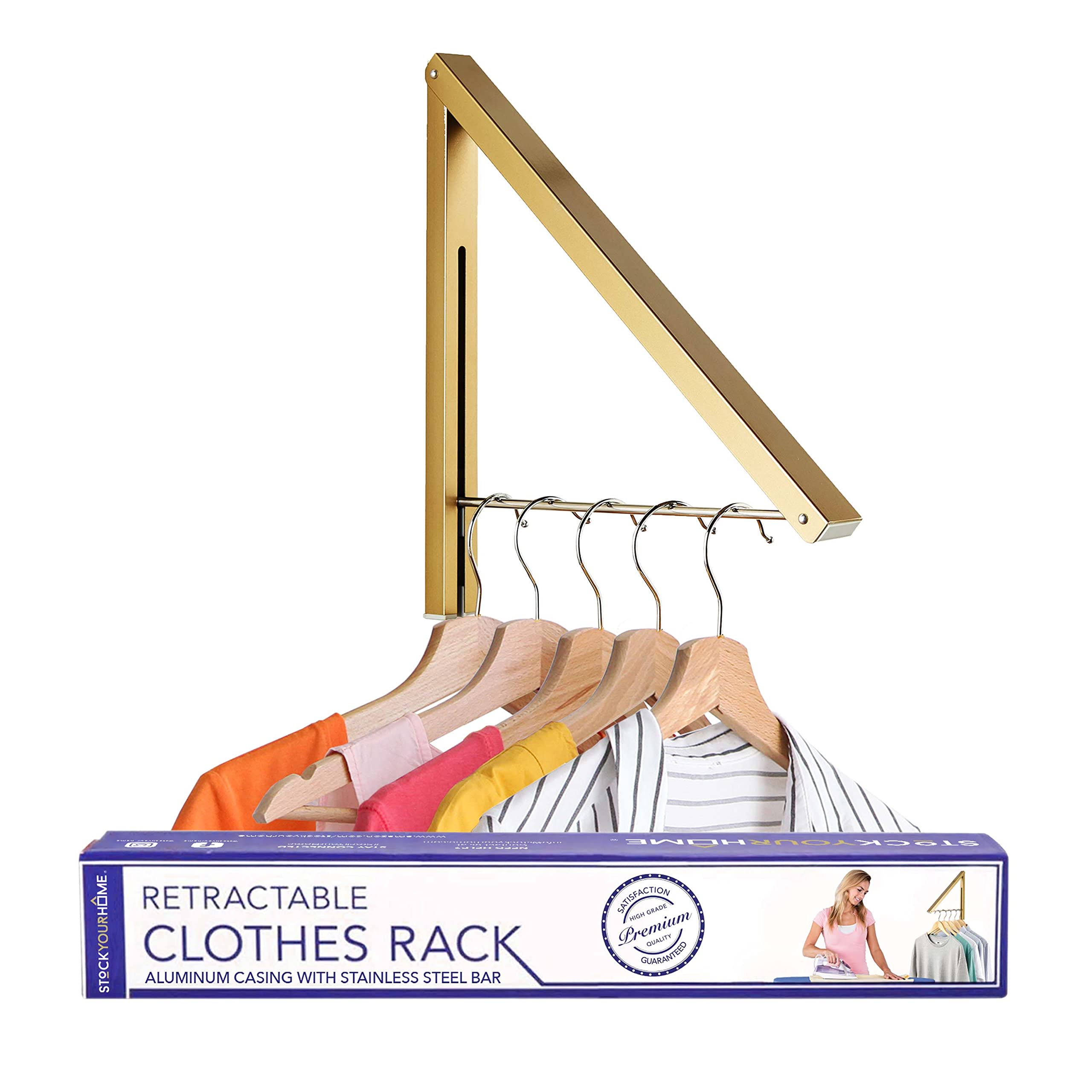 Single Foldable Clothing Rack, Wall-Mounted Retractable Clothes Hanger for Laundry Dryer Room, Hanging Drying Rod, Small Collaps