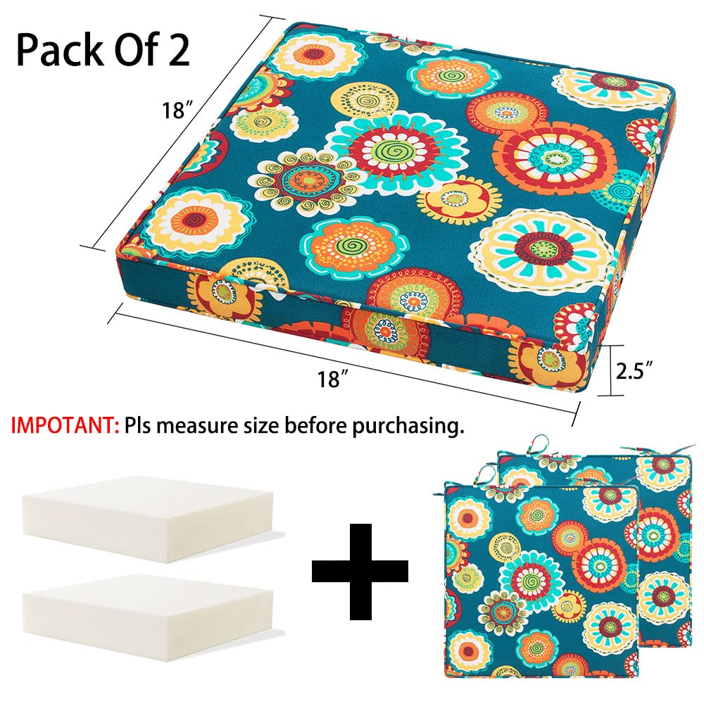 Magpie Fabrics Patio Square Chair Cushions 18'X18'X2.5' With Ties, 2 Pack, Waterproof Weather Resistant Outdoor Universal Cor