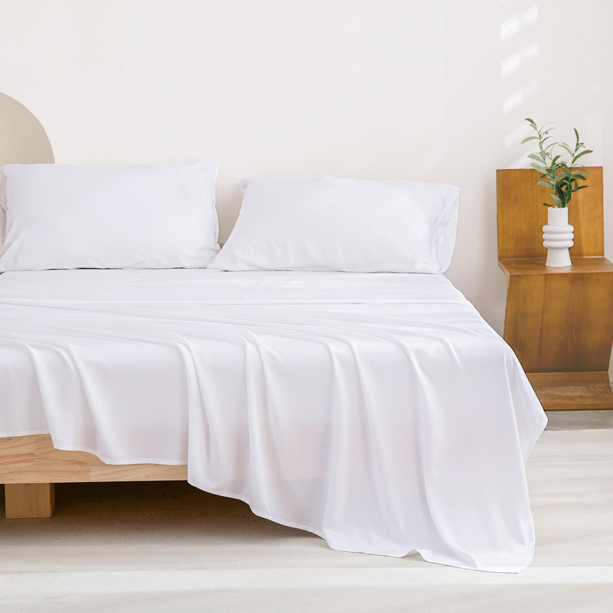 Andency White Sheets Full Size, 100% Viscose Derived From Bamboo, Cooling Full Size Sheets Set, Deep Pocket Up To 16', Silky So