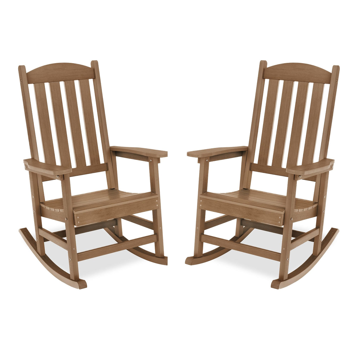 Lue Bona Outdoor Rocking Chairs Set Of 2, Hdps Poly Rocking Chair, All Weather Resistant Plastic Outdoor Indoor Porch Rocker, Heavy Duty Rocking Chair For Patio, Garden, 300Lbs, Brown-Oil Printed