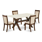 East West Furniture X726Mzn32-5 5 Piece Kitchen Table Set For 4 Includes A Rectangle Dining Room Table With X-Legs And 4 Light Beige Linen Fabric Upholstered Chairs, 36X60 Inch, Multi-Color