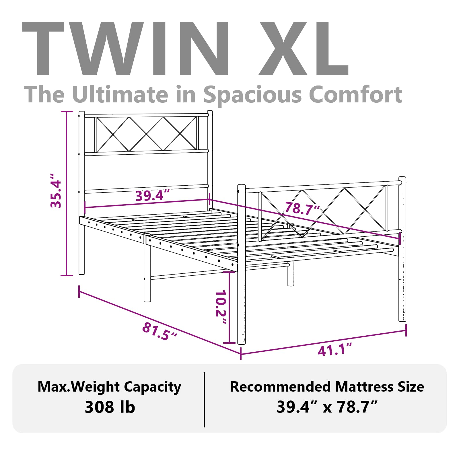 vidaXL 12'' Metal Twin XL Bed Frames with Headboard and Footboard, Platform Bed Frame with Strong Metal Slats Support, Under Bed Storage, Noise Free, Black, Without Mattress