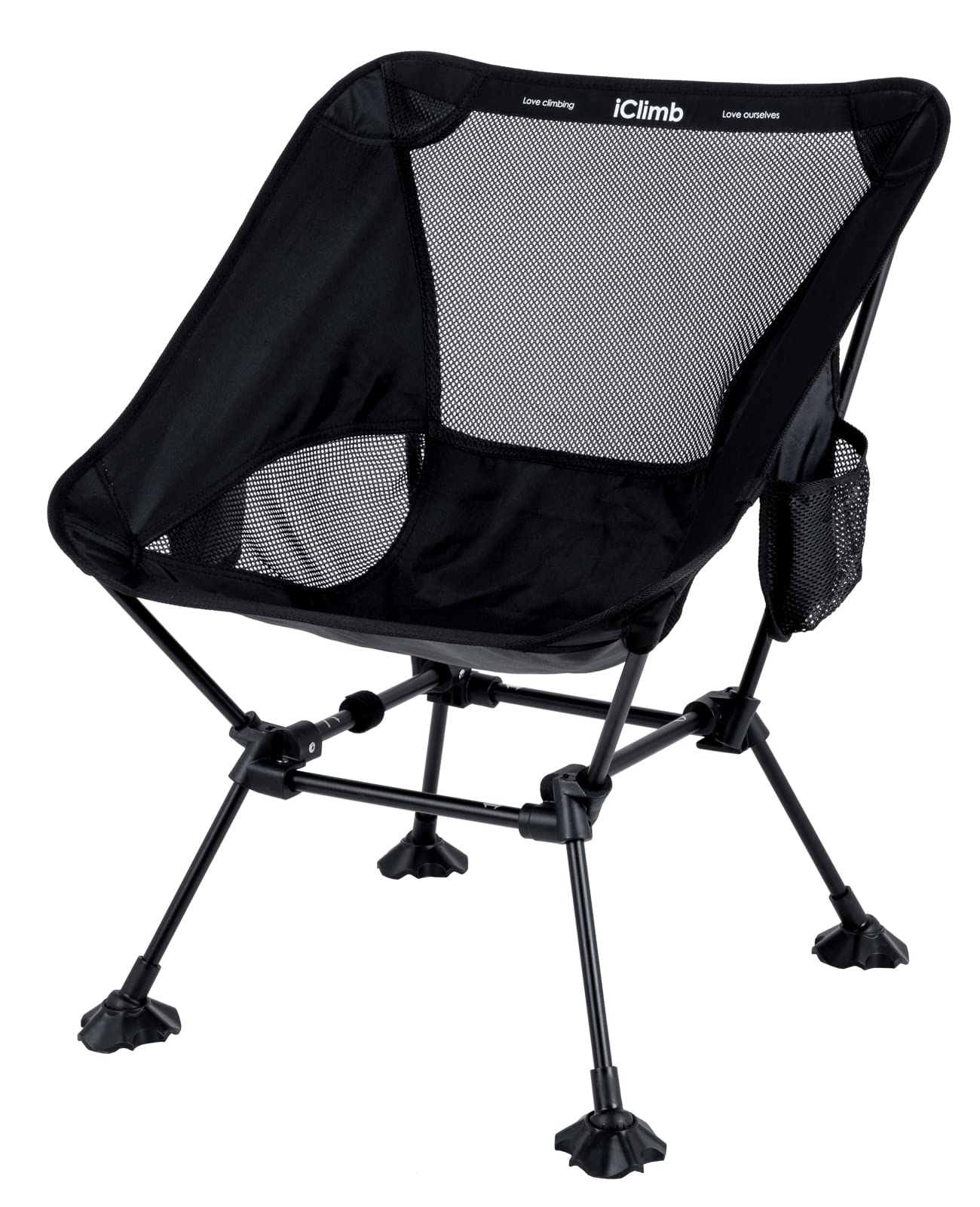Iclimb Ultralight Compact Camping Folding Beach Chair With Anti-Sinking Large Feet And Back Support Webbing (Black - Square Frame)