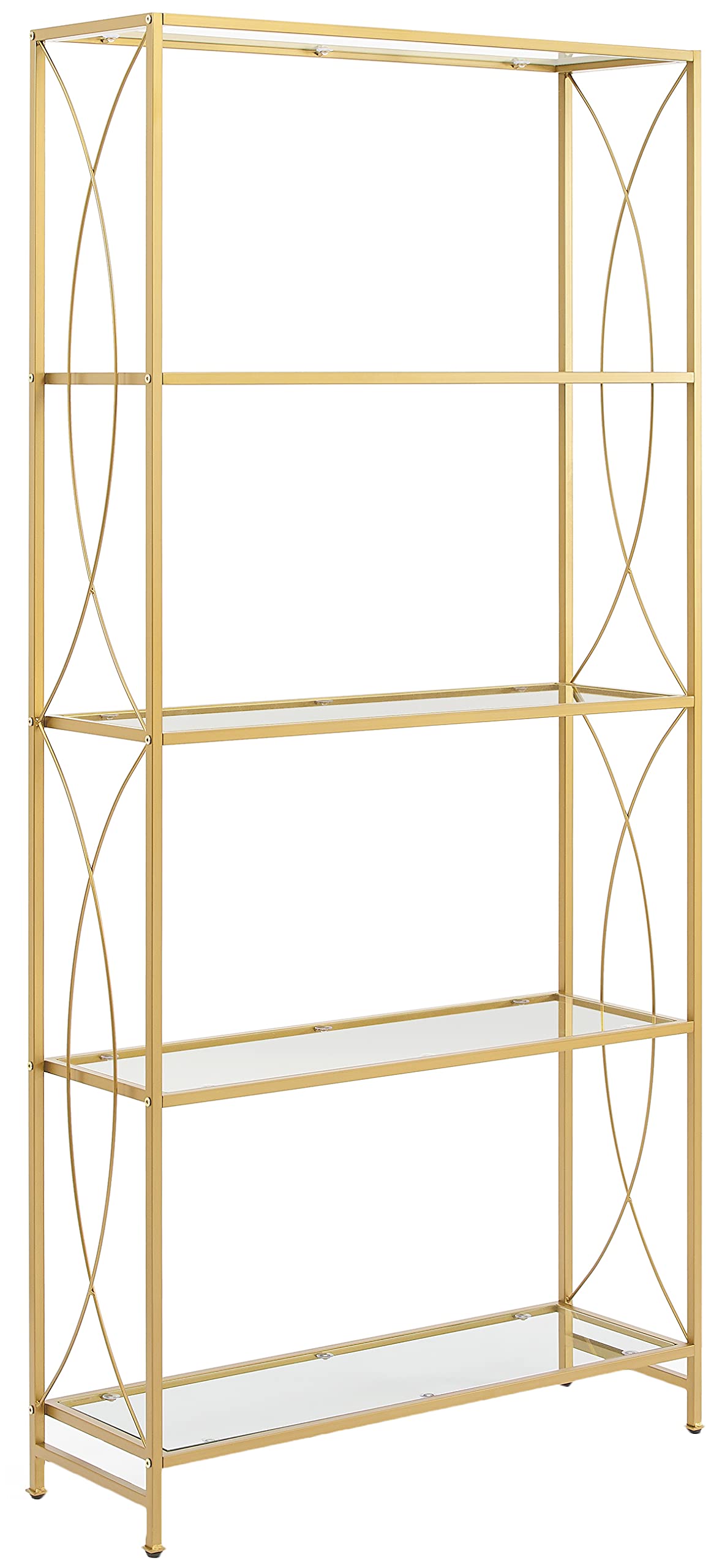 Crosley Furniture Helena Bookshelf With Glass Shelves, Bookcase Storage, Gold