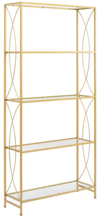 Crosley Furniture Helena Bookshelf With Glass Shelves, Bookcase Storage, Gold