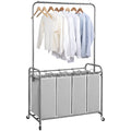 STORAGE MANIAC Laundry Sorter with Hanging Bar, Portable, Removable Laundry Hamper Cart with Heavy Duty Lockable Wheels and Remo