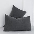 Moomee Bedding Pillowcases Pack Of 2 100% Washed Cotton Linen Like Textured Breathable Durable Soft Comfy (Dark Grey, Standard)