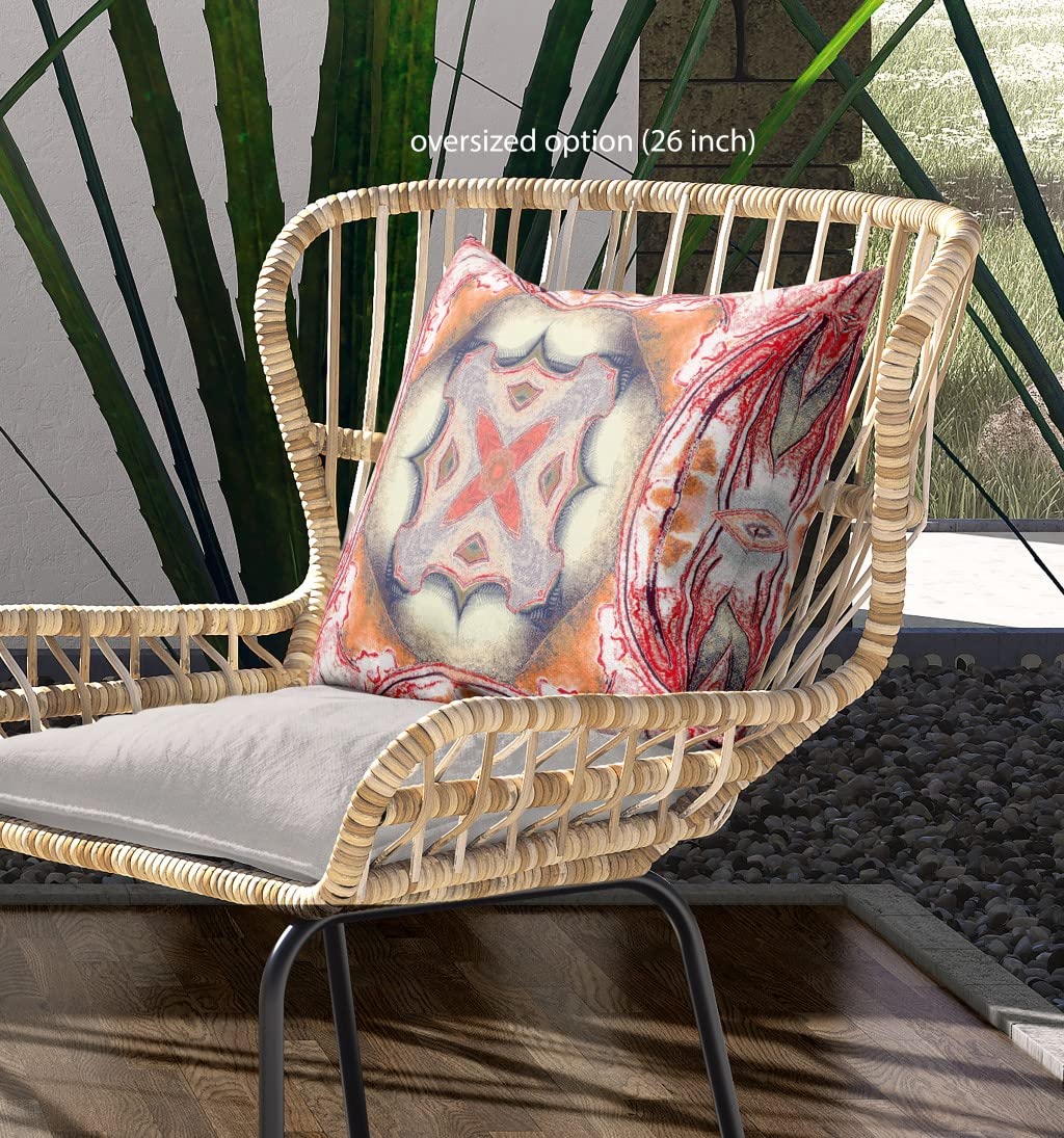 HomeRoots Rustic Red Orange Broadcloth 28â€ Red Orange Geo Tribal Indoor Outdoor Throw Pillow