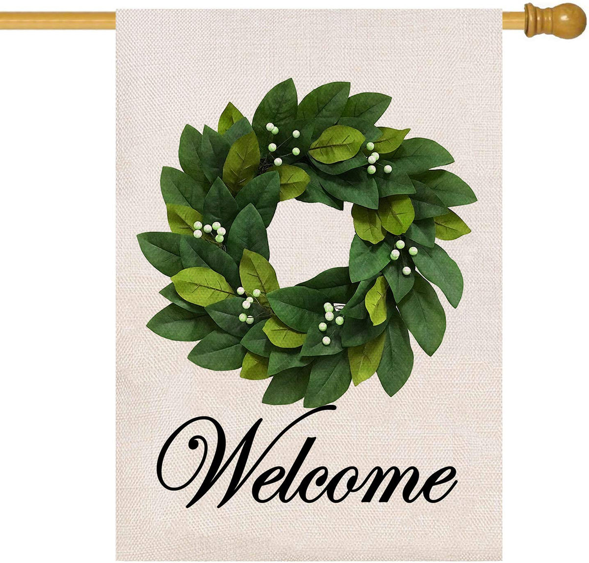 Baccessor Spring Summer Welcome Wreath House Flag 28 X 40 Inch Magnolia Leaves House Flag Vertical Double Sided Burlap Farmhouse