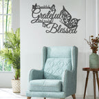 Khayrovies Thankful Grateful And Truly Blessed Art Word Wall Sign Decor, Black Metal Hanging Wall Home Decoration With Butterfli