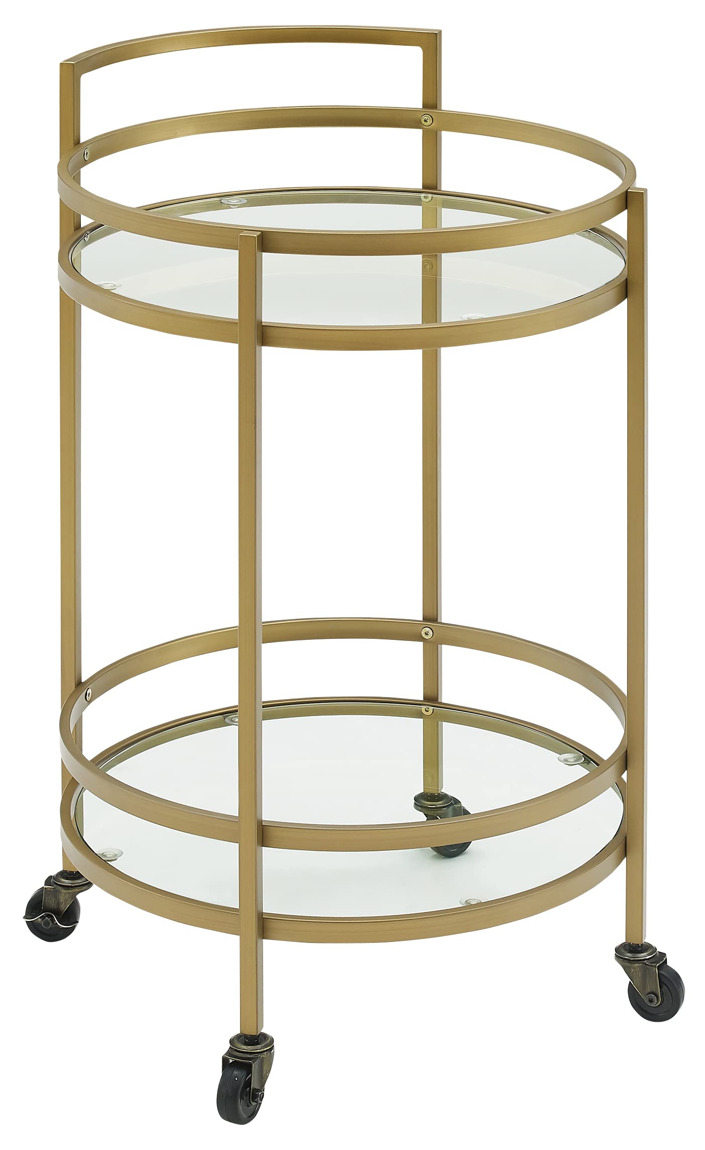 Crosley Furniture Bailey Modern Round Rolling Bar Cart with Storage Shelf and Caster Wheels, Gold