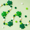 Whaline 8.2 Ft St. Patrick's Day Felt Banner 3D Lucky Shamrock Clover with Gold Bead Hanging Garland Green White Pom Ball Banner
