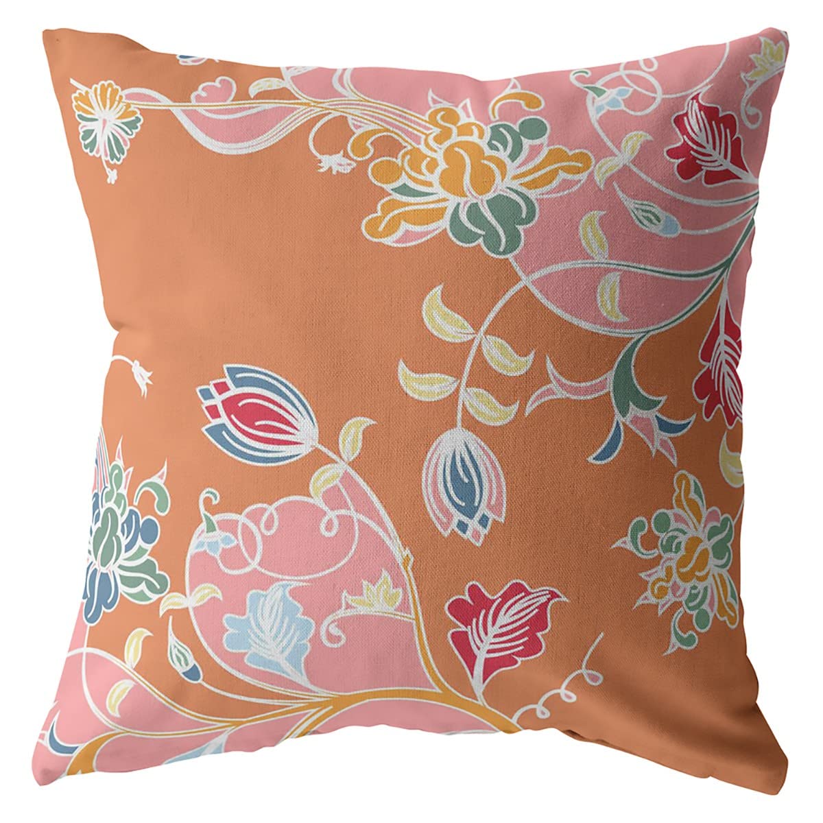 HomeRoots Pink On Orange Broadcloth Pink Orange Garden Indoor Outdoor Throw Pillow