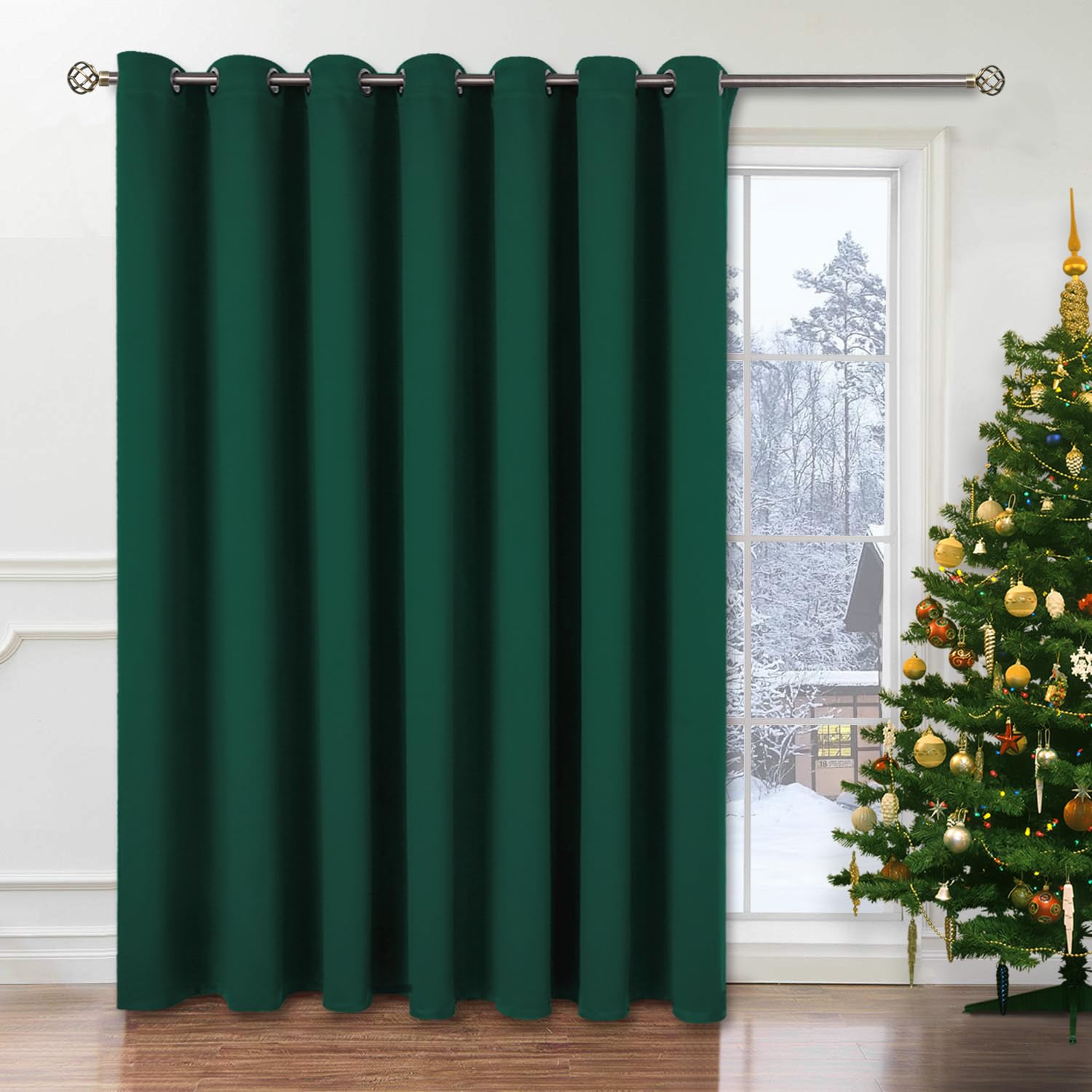 Bgment Room Divider Curtain 96 Inch Length For Sliding Glass Door, Wide Room Darkening Curtain For Living Room, Christmas Blackout Thermal Doorways Curtain For Bedroom, Emerald, 1 Panel, 100 W X 96 L