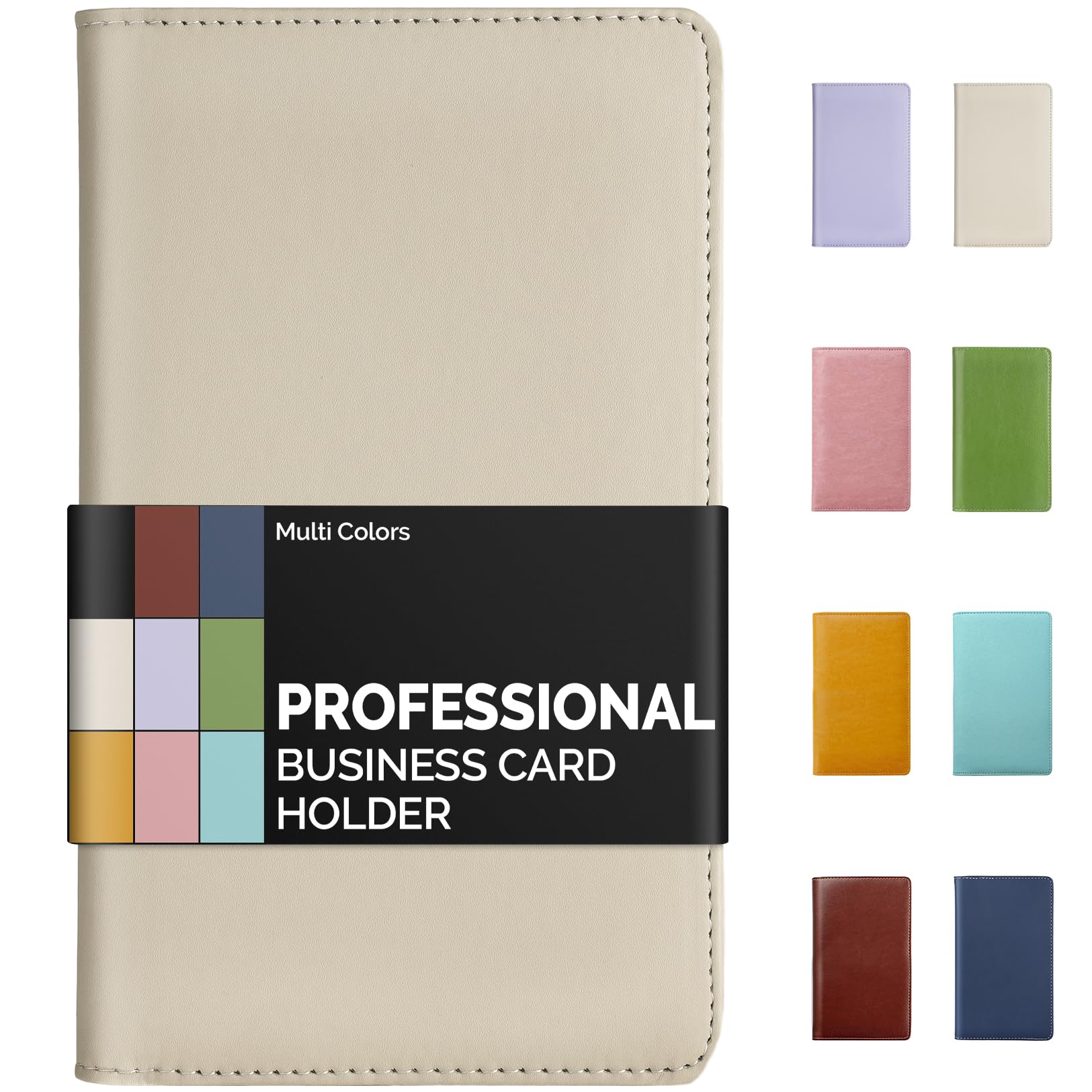 Sooez Leather Professional Business Card Book Holder Organizer, 240 Card Capacity Pu Name Card Credit Cards Booklet (Beige)