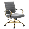 LeisureMod Benmar Grey Leather Office Desk Chair, Mid-Back Ergonomic Swivel Chair with Lumbar Support, Adjustable Height, Tilt L