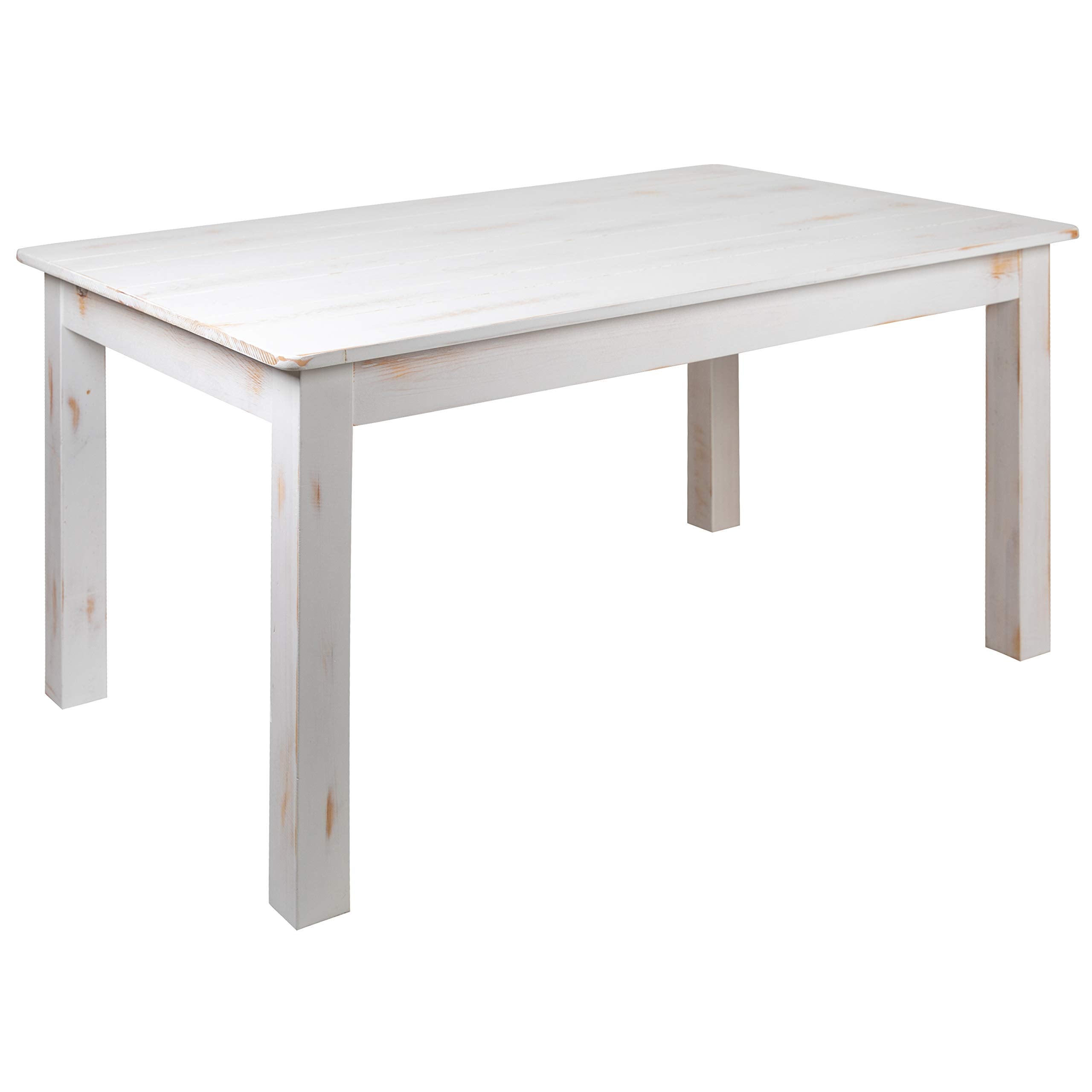 Flash Furniture Hercules Series 60&quot; X 38&quot; Rectangular Antique Rustic White Solid Pine Farm Dining Table