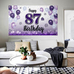 LASKYER Happy 87th Birthday Backdrop Banner, Polyester, Purple, 78" x 47"