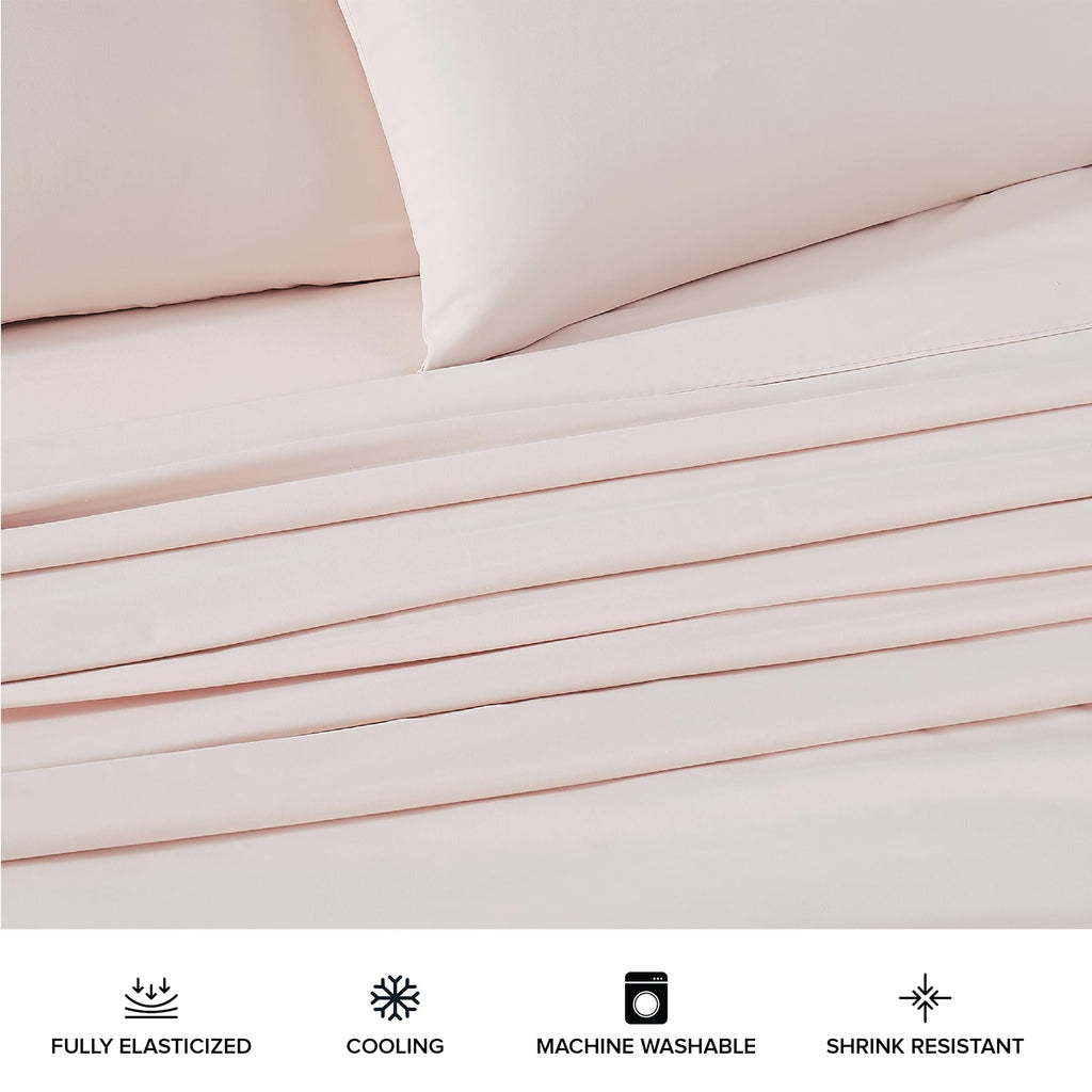 Ugg Hedi Queen Sheet Set 4-Piece Luxury Cooling Sheets Deep Pockets Premium Bedding With 2 Pillow Shams Hypoallergenic Machine Washable Soft Lightweight Bed Set For Bedroom, Queen, Shell Pink