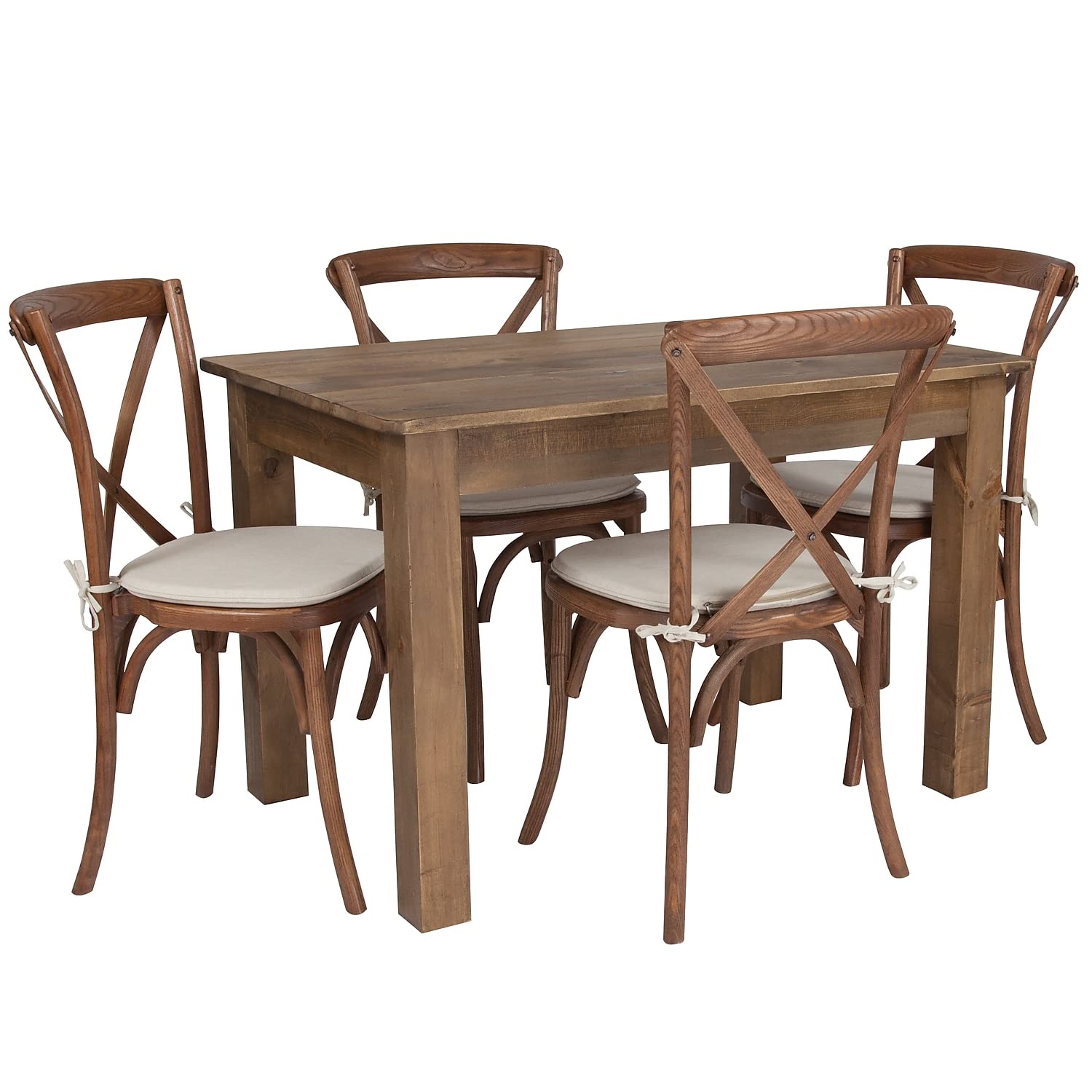 Flash Furniture 46&quot; X 30&quot; Antique Rustic Farm Table Set With 4 Cross Back Chairs And Cushions