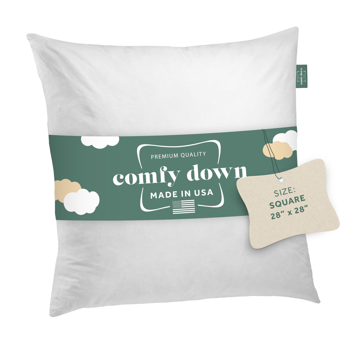 28X28 Decorative Throw Pillow Insert, Down And Feathers Fill, 100% Cotton Cover 233 Thread Count, Square Pillow Insert - Made In