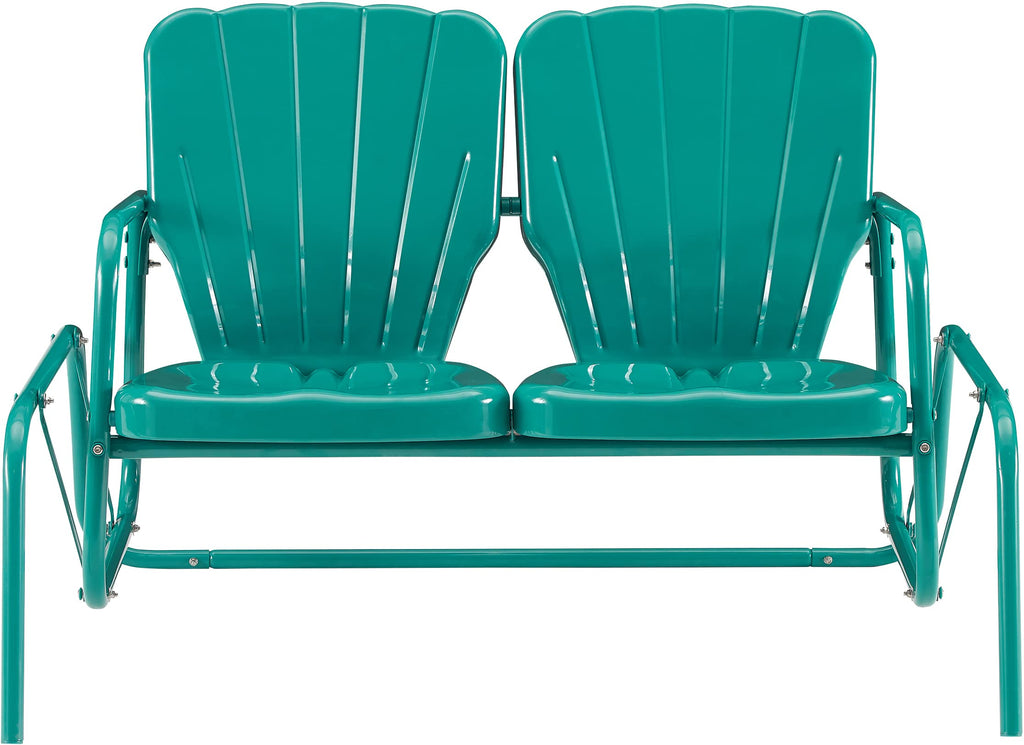 Crosley Furniture Ridgeland Retro Metal Outdoor Loveseat Glider, 2-Person Rocking Patio Bench for Porch, Turquoise Gloss