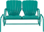 Crosley Furniture Ridgeland Retro Metal Outdoor Loveseat Glider, 2-Person Rocking Patio Bench for Porch, Turquoise Gloss
