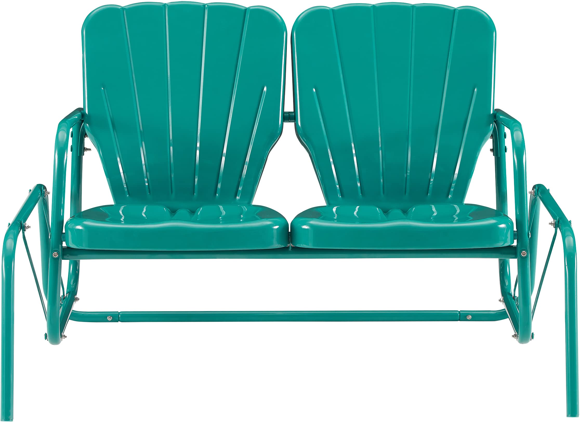 Crosley Furniture Ridgeland Retro Metal Outdoor Loveseat Glider, 2-Person Rocking Patio Bench for Porch, Turquoise Gloss