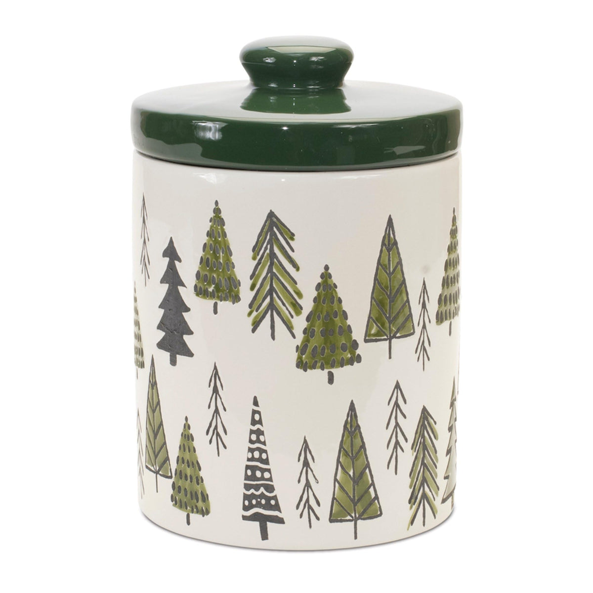 Melrose Ceramic Pine Tree Christmas Canister with Lid - 10' - Green and White
