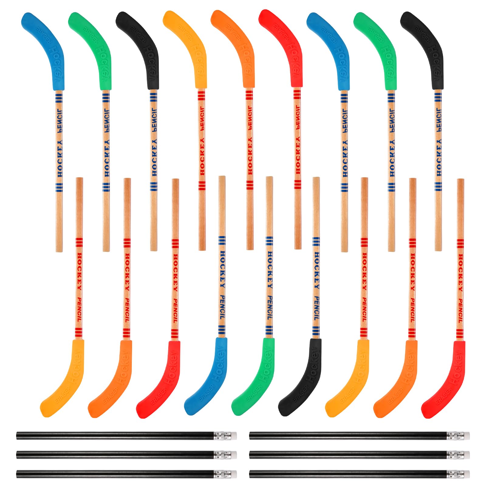Luter Hockey Pencils With Erasers, 18Pcs Hockey Pencils With 6Pcs Black Pencils Hockey Theme Party Decorations Reward Sports The