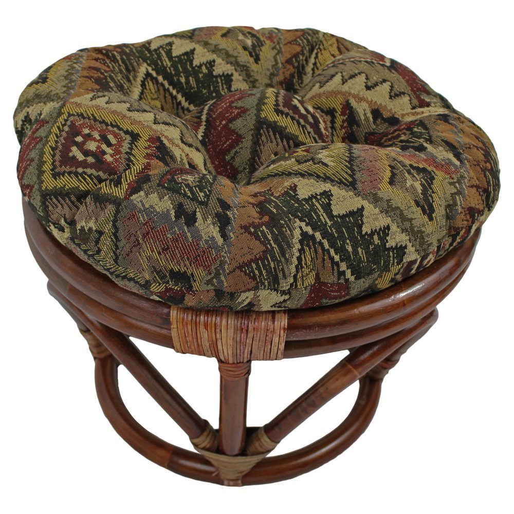 International Caravan Furniture Piece Rattan Footsool with Tapestry Cushion