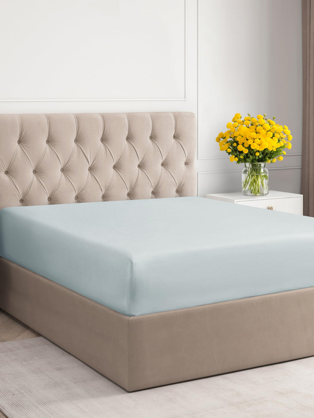 Full Size Fitted Bed Sheet - Hotel Luxury Single Fitted Bottom Sheet Only - Fits Mattress Between 8 To 16 Inches - Deep Pockets, Extra Soft And Wrinkle Free - Easy-Fit, Breathable & Cooling - Ice Blue