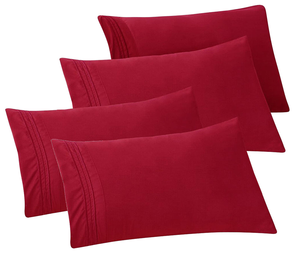 Elegant Comfort 4-Pack Solid Pillowcases 1500 Thread Count Egyptian Quality - Easy Care, Smooth Weave, Wrinkle And Stain Resistant, Easy Slip-On, 4-Piece Set, King Pillowcase, Burgundy