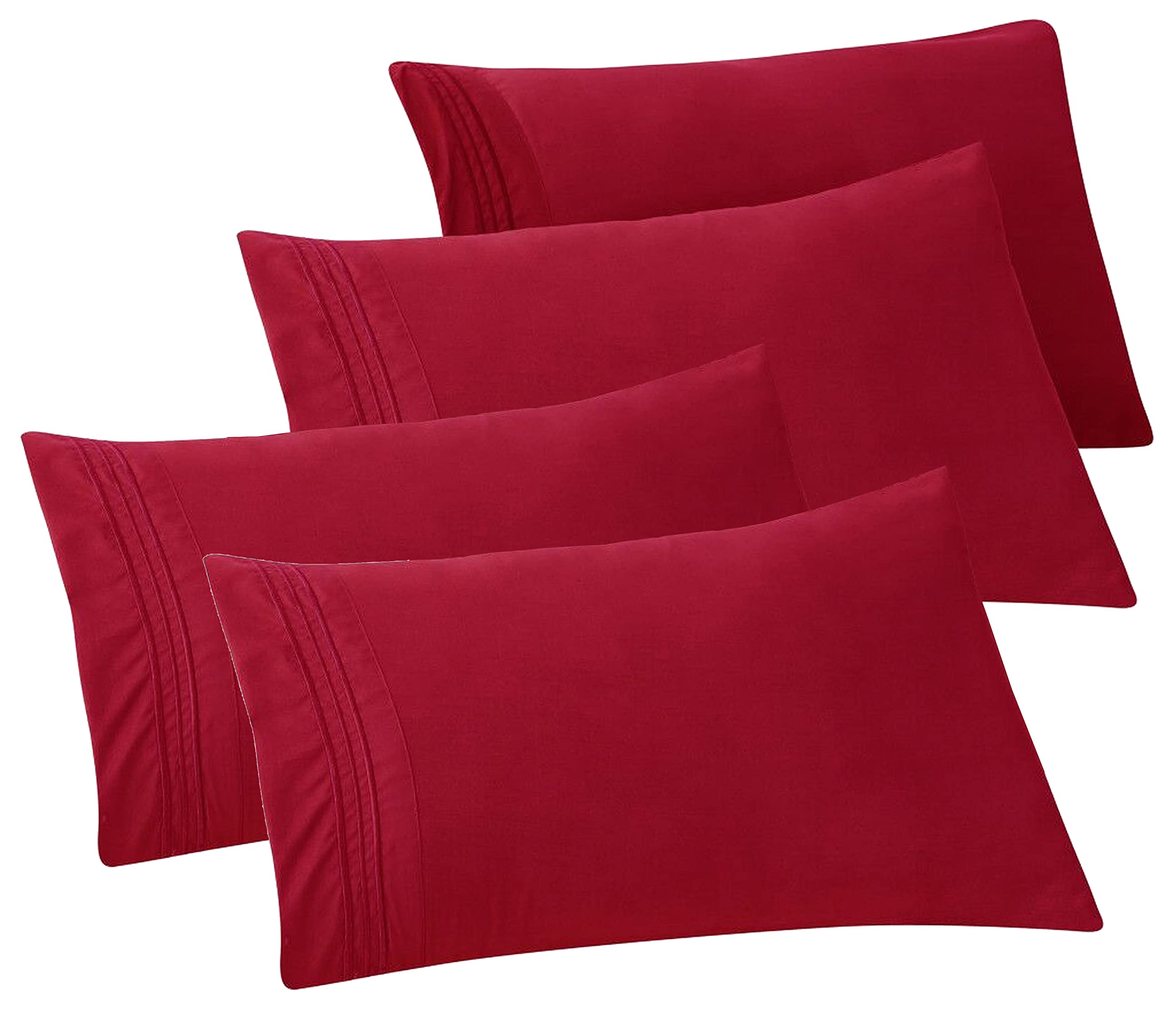 Elegant Comfort 4-Pack Solid Pillowcases 1500 Thread Count Egyptian Quality - Easy Care, Smooth Weave, Wrinkle And Stain Resistant, Easy Slip-On, 4-Piece Set, King Pillowcase, Burgundy