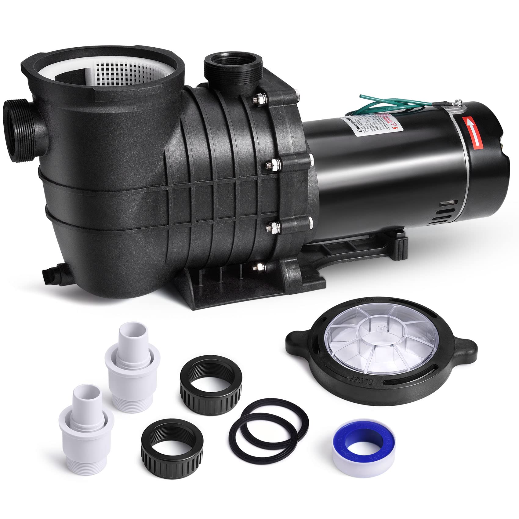 Oswerpon 2.0 Hp High Pressure Self Primming Pool Pump Dual Voltage Inground/Above Ground Swimming Pool Pump With Strainer Basket