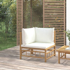 vidaXL Patio Corner Sofa, Natural Bamboo Construction with Cream White Cushions, Modular Design, Perfect for Outdoor, Patio, and Garden Seating
