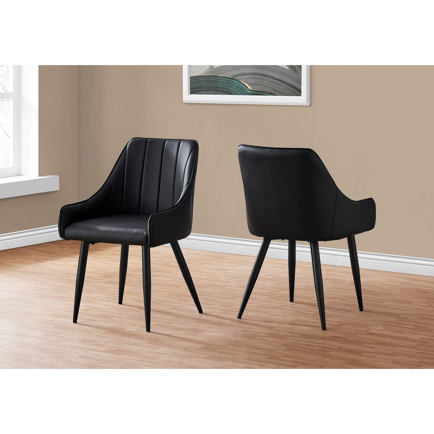 Monarch Specialties 1187, Set Of 2, Side, Upholstered, Kitchen, Room, Pu Leather Look, Metal, Contemporary, Modern Dining Chair, 17.5&quot; L X 24&quot; W X 33.50&quot; H, Black | Black Legs