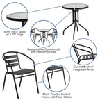 Flash Furniture 23.75'' Round Glass Metal Table With 2 Black Metal Aluminum Slat Stack Chairs