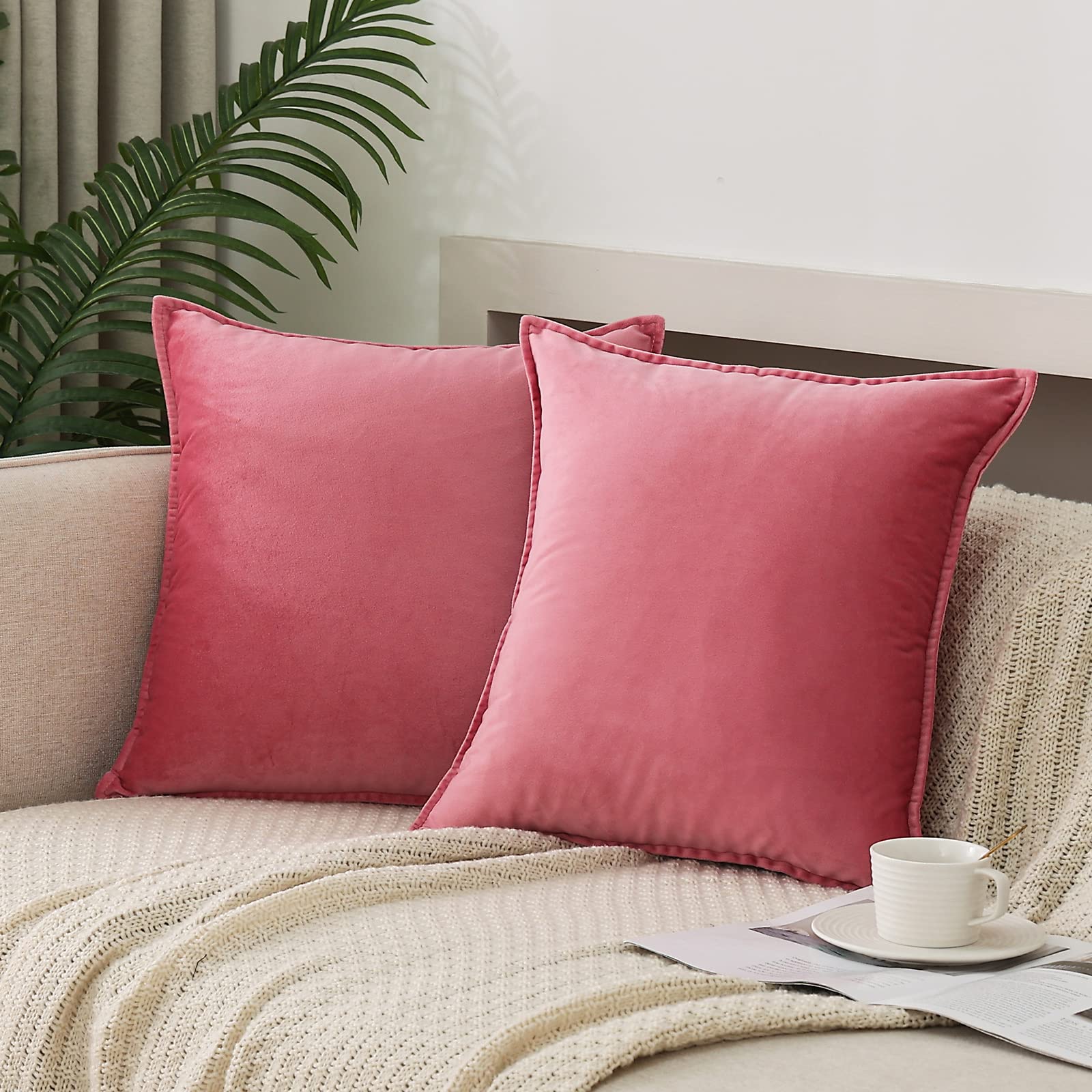 Jiahannha Velvet Pink Throw Pillow Covers Pack Of 2 Spring Decorative Soft For Couch Sofa Bed Livingroom Office 18  18 Inches